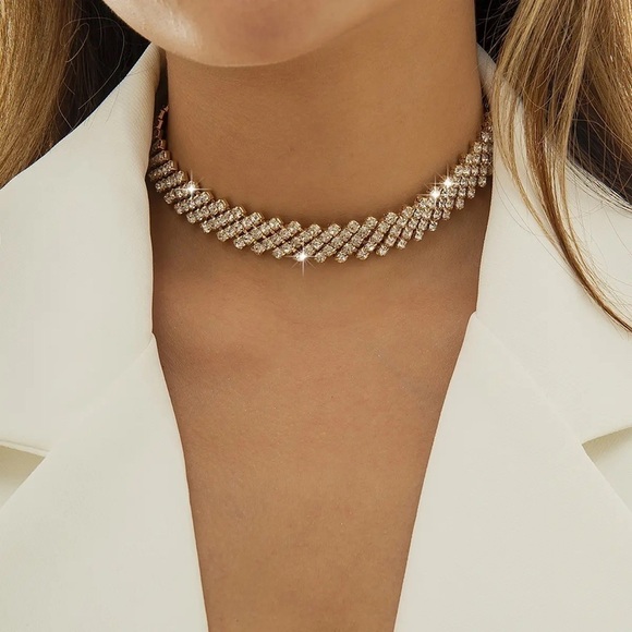 Jewelry - ⭐️OS009⭐️  EXQUISITE MULTI ROW SHINY RHINESTONE SHORT WOMENS CHOKER NECKLACE